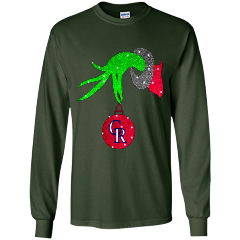 GRINCH HAND HOLDING COLORADO ROCKIES GLITTER CHRISTMAS PINGPONG
