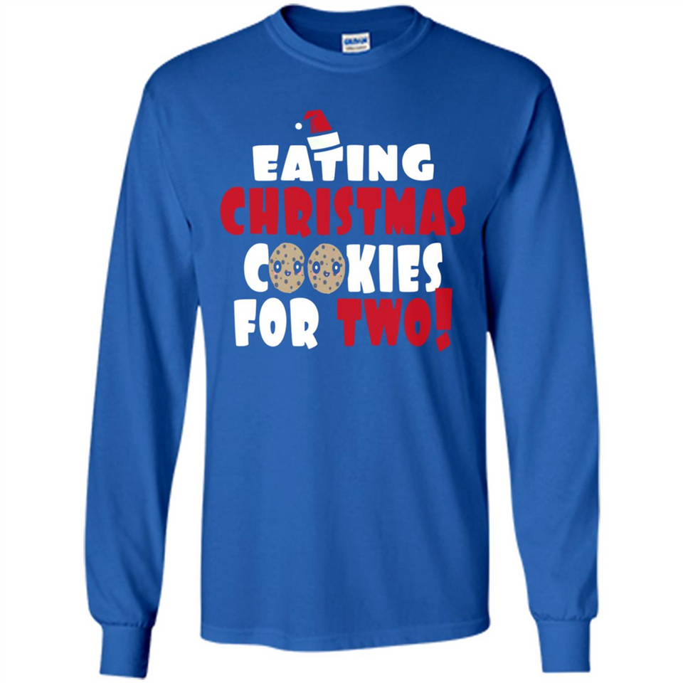 Womens Funny Eating Christmas Cookies For Two Pregnancy - Long Sleeve T-Shirt