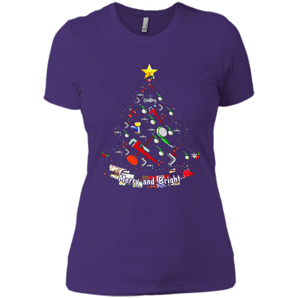 Merry And Bright Plumber Christmas Tree Shirt PINGPONG - Ladies' Boyfriend T-Shirt