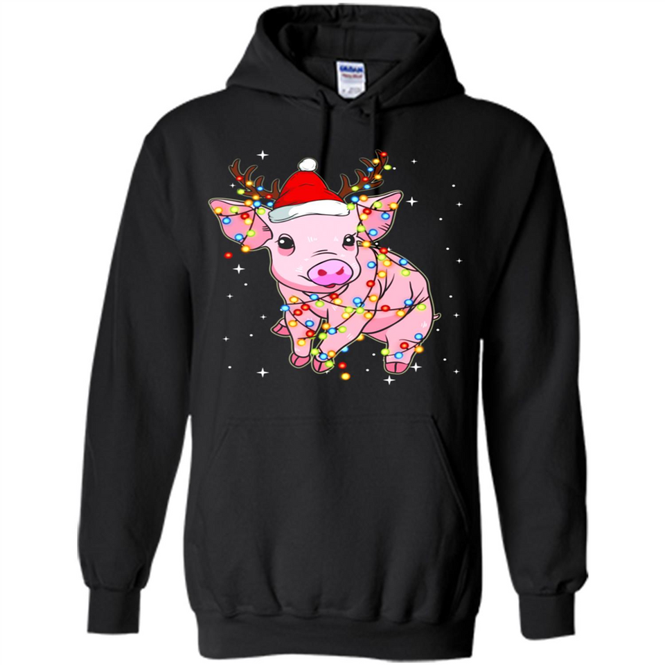 Christmas Lights Pig Wearing Santa Hat Funny Xmas - Hoodie