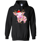 Christmas Lights Pig Wearing Santa Hat Funny Xmas - Hoodie