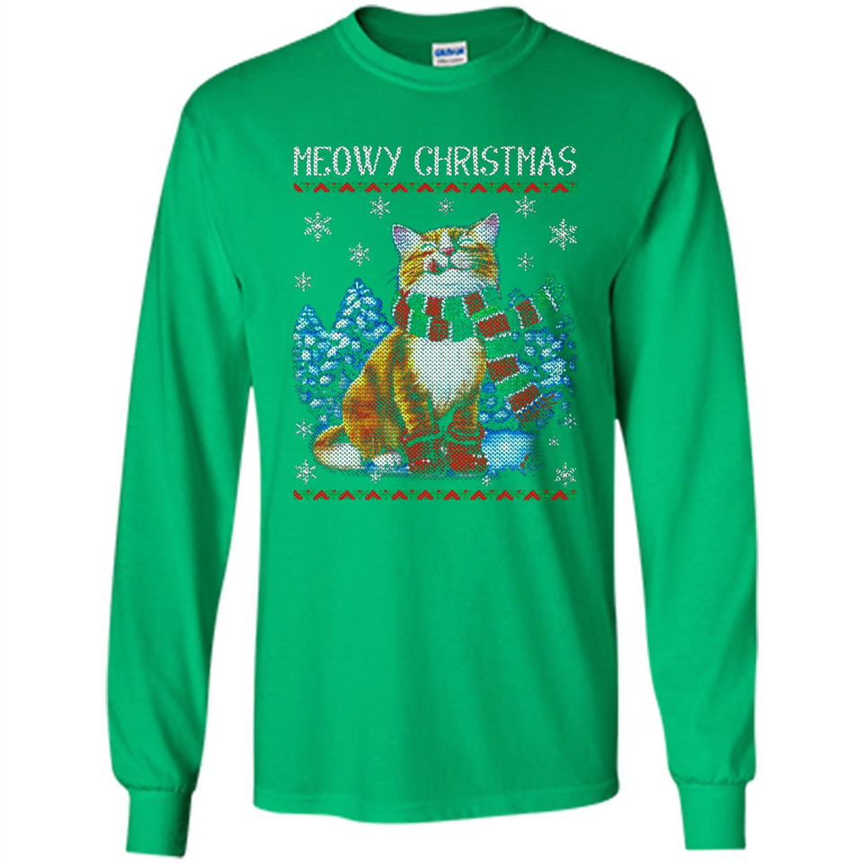 Christmas Ugly Sweater Cat With Christmas Meowy Chritstmas - Long Sleeve T-Shirt