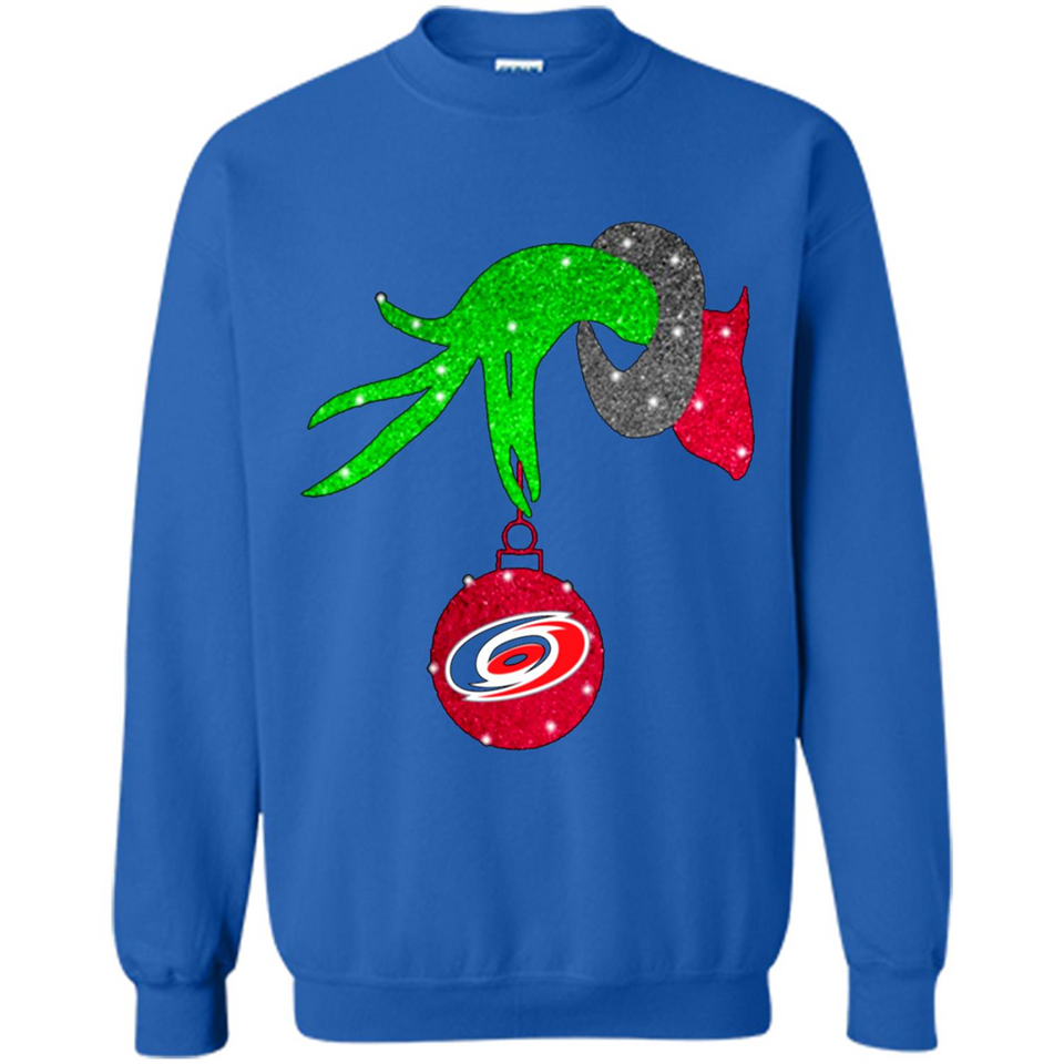 GRINCH HAND HOLDING CAROLINA HURRICANES GLITTER CHRISTMAS PINGPONG
