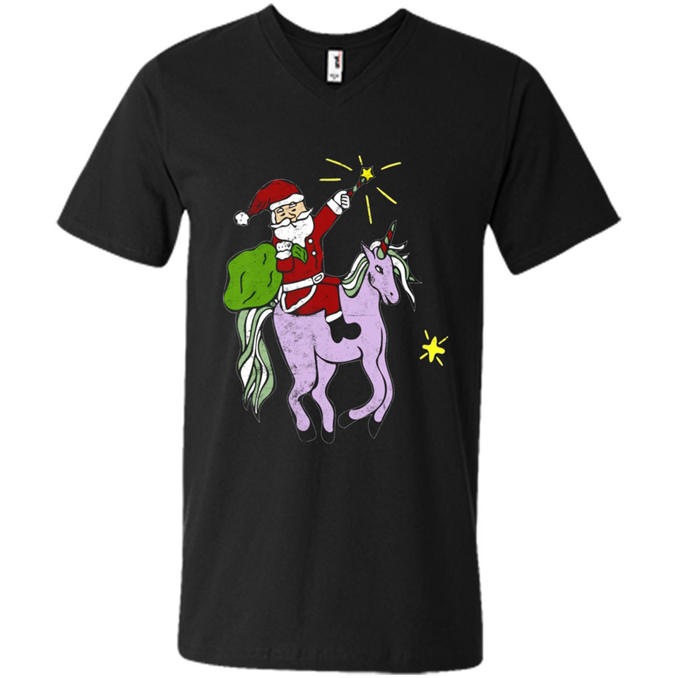 Distressed Retro Santa Riding Unicorn - Men's V-Neck
