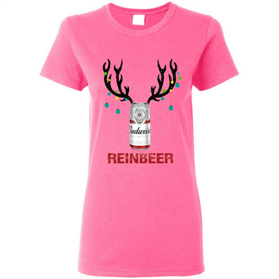 Budweiser Reinbeer Funny Beer Reindeer Christmas Sweatshirt - Ladies Short-Sleeve