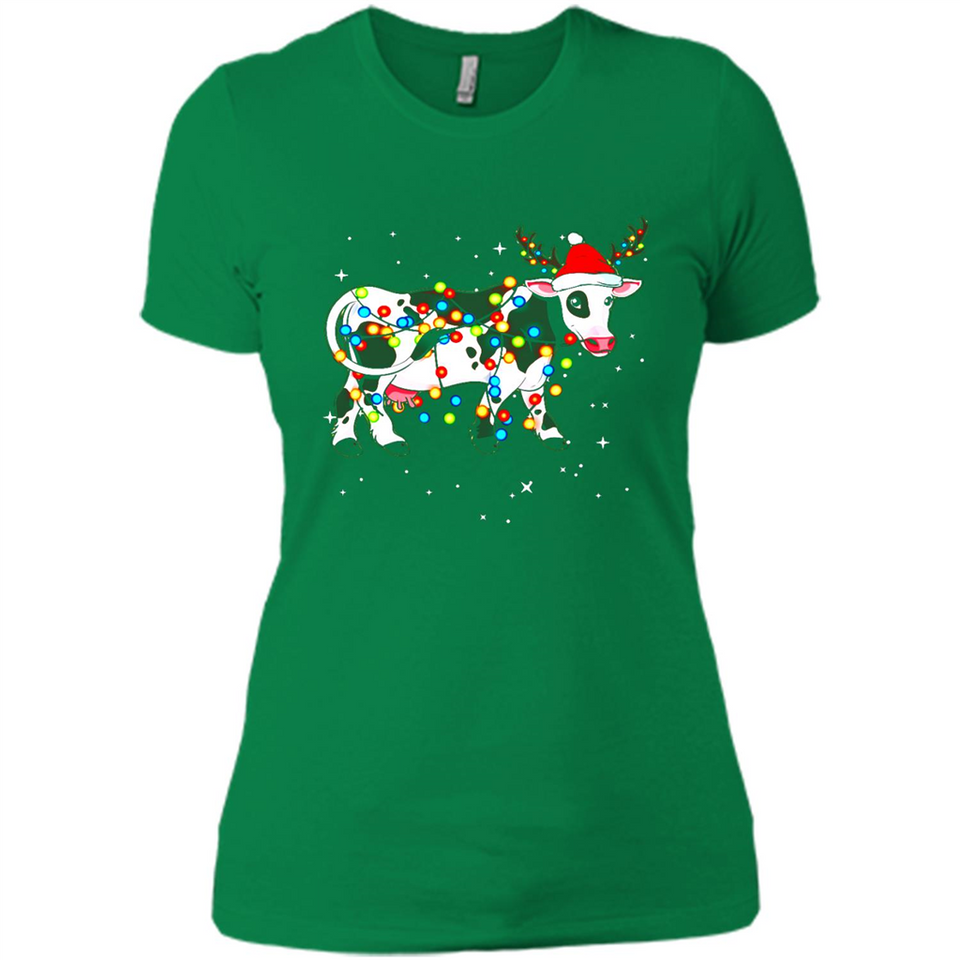 Christmas Lights Cow Wearing Santa Hat Funny Xmas Sweatshirt - Ladies' Boyfriend T-Shirt
