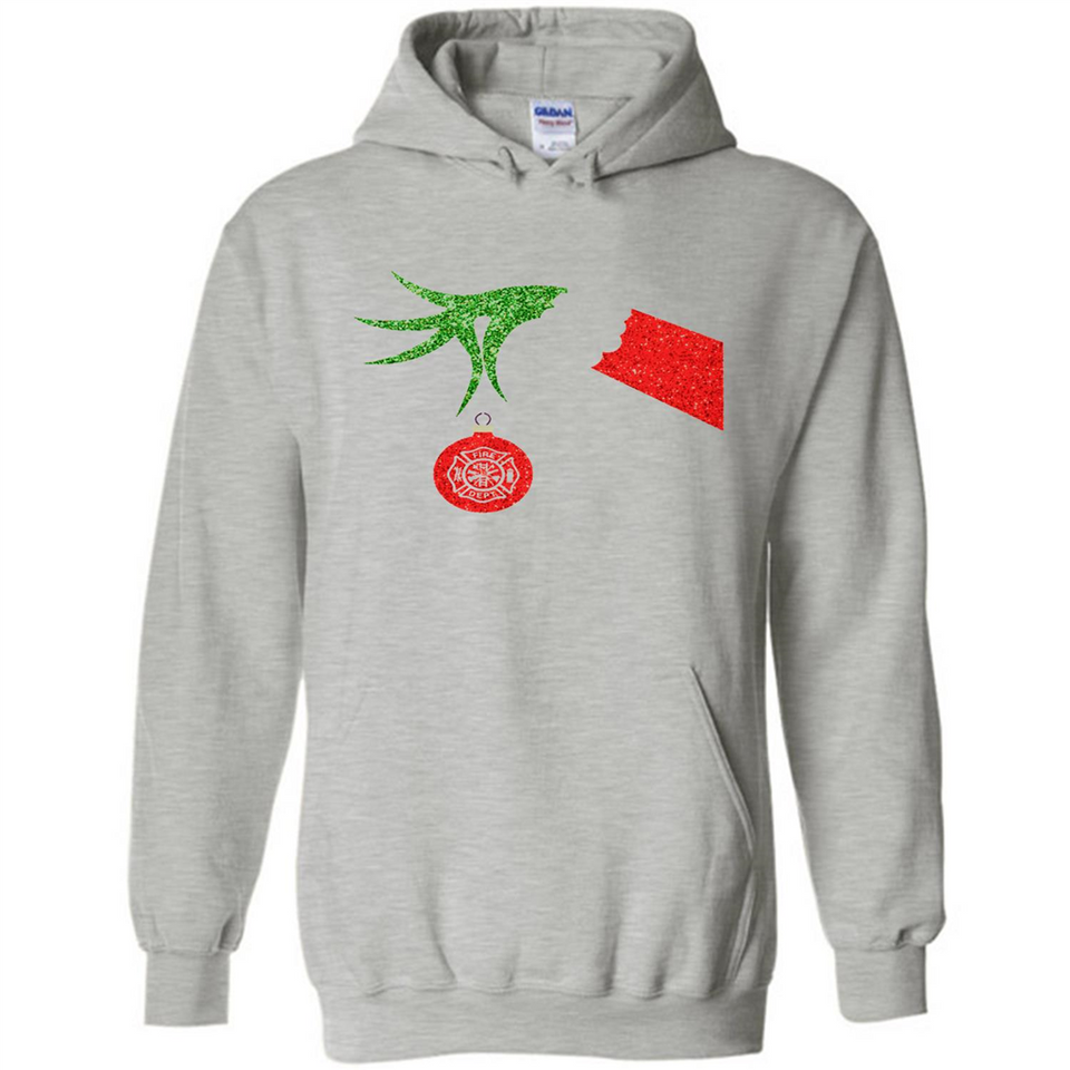 Funny Grinch Hand holding Firefighter ornament Christmas Sporty T-Shirt - Hoodie