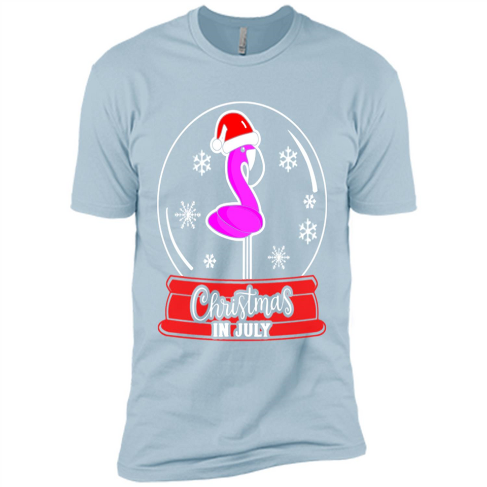 Christmas In July Flamingo Snow Globe Santa Hat - Premium Short Sleeve T-Shirt