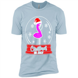 Christmas In July Flamingo Snow Globe Santa Hat - Premium Short Sleeve T-Shirt