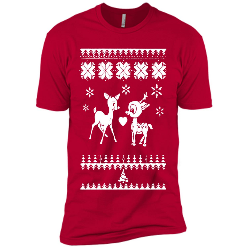 Rudolph and Clarice Ugly Christmas Sweater - Premium Short Sleeve T-Shirt