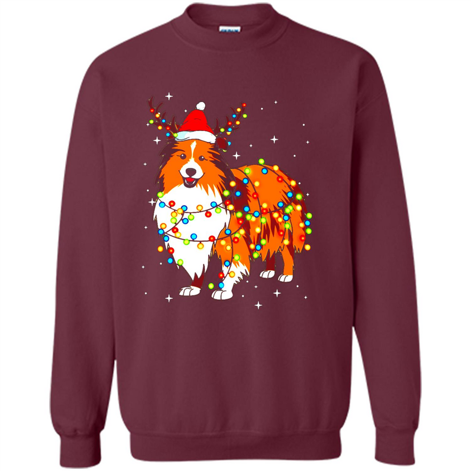 Christmas Lights Shetland Sheepdog Wearing Santa Hat Funny Xmas Mug - Sweatshirt