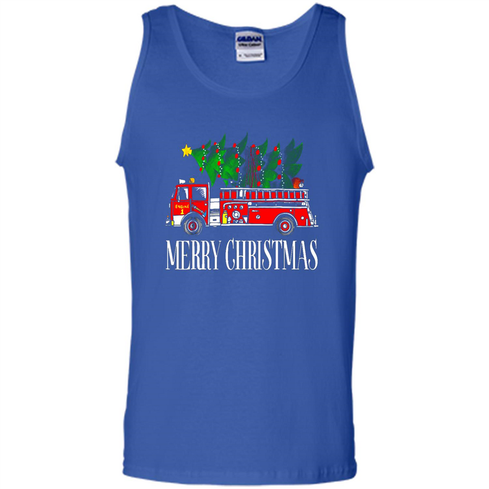 Firetruck Santa Sleigh Merry Christmas Firefighter - Tank Top