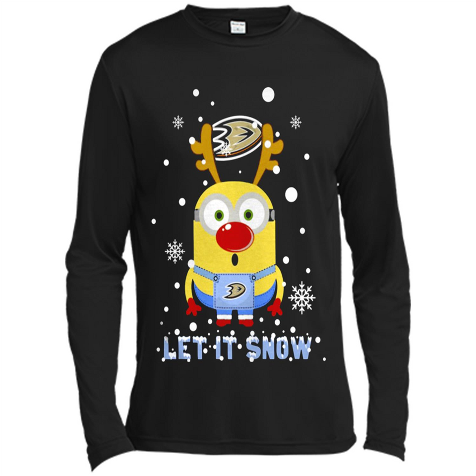 Minion Anaheim Ducks Ugly Christmas Sweater Let it Snow - Canvas Long Sleeve T-Shirt