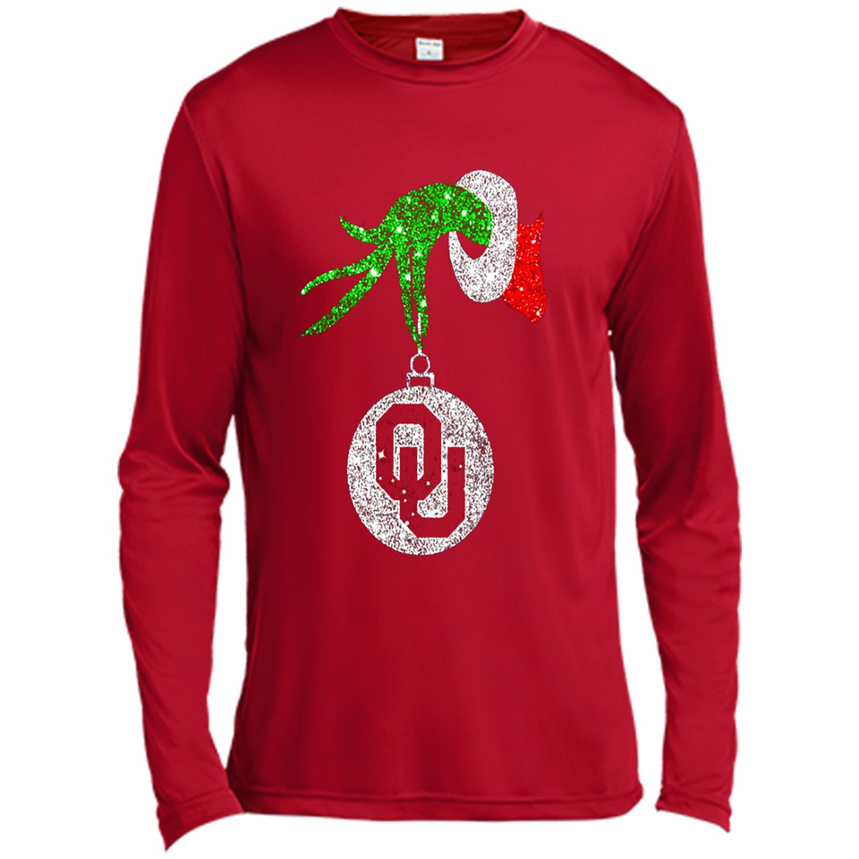 Amazing tee Oklahoma Sooners Glitter Grinch Monogram Ornament Christmas Gift - Canvas Long Sleeve T-Shirt