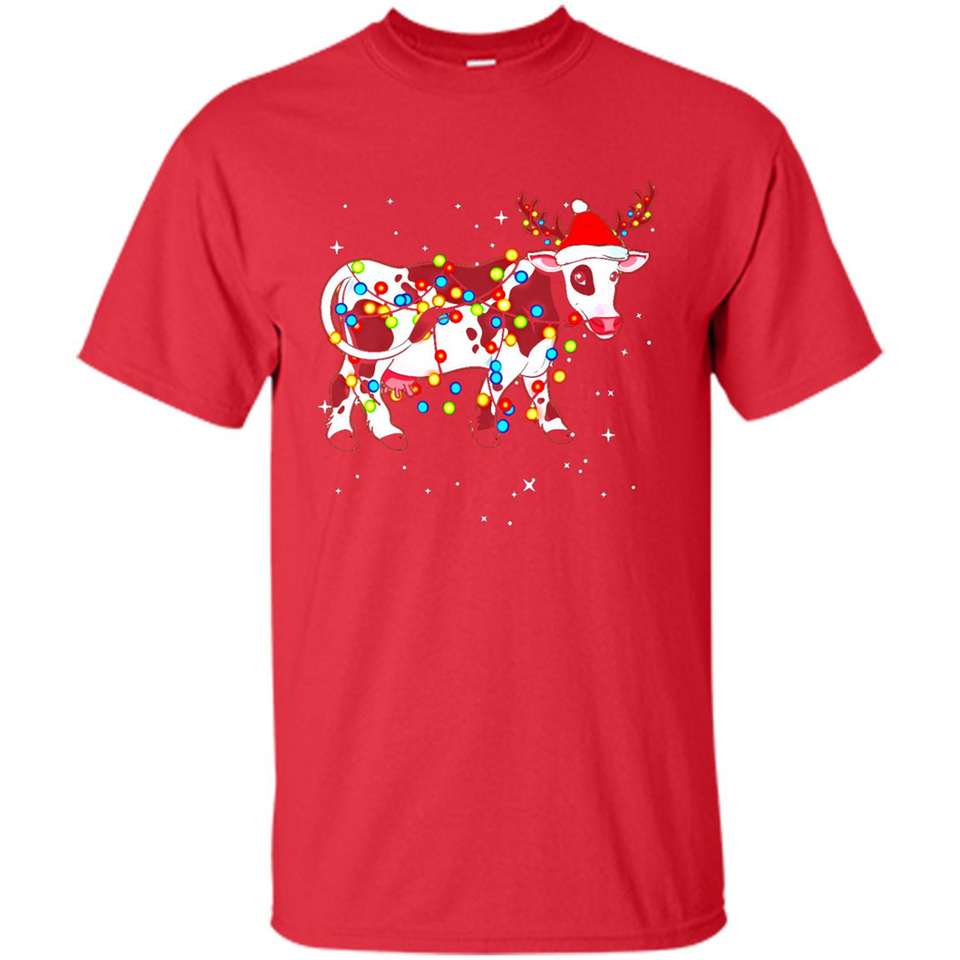 Christmas Lights Cow Wearing Santa Hat Funny Xmas Sweatshirt - Shirt