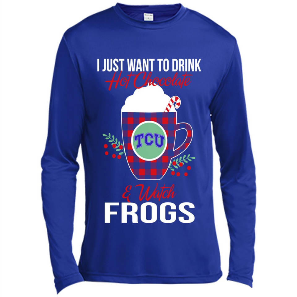 I Just Want To Drink Hot Chocolate & Watch TCU Horned Frogs Ugly Christmas Sweater PINGPONG