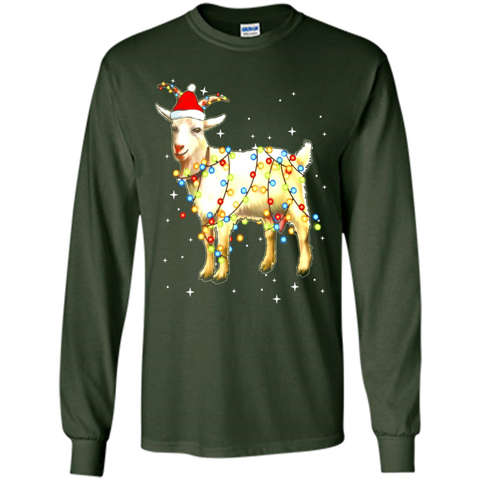 Christmas Lights Goat Wearing Santa Hat Funny Xmas - Long Sleeve T-Shirt