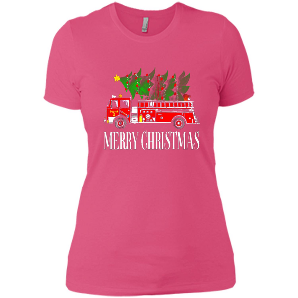Firetruck Santa Sleigh Merry Christmas Firefighter - Ladies' Boyfriend T-Shirt