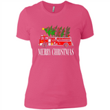 Firetruck Santa Sleigh Merry Christmas Firefighter - Ladies' Boyfriend T-Shirt