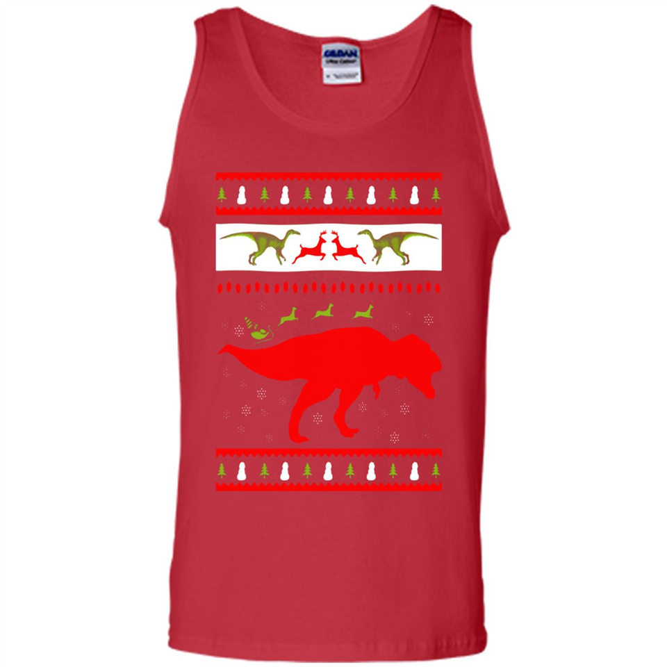 Dinosaur and Santa Clause Ugly Christmas Sweater - Tank Top