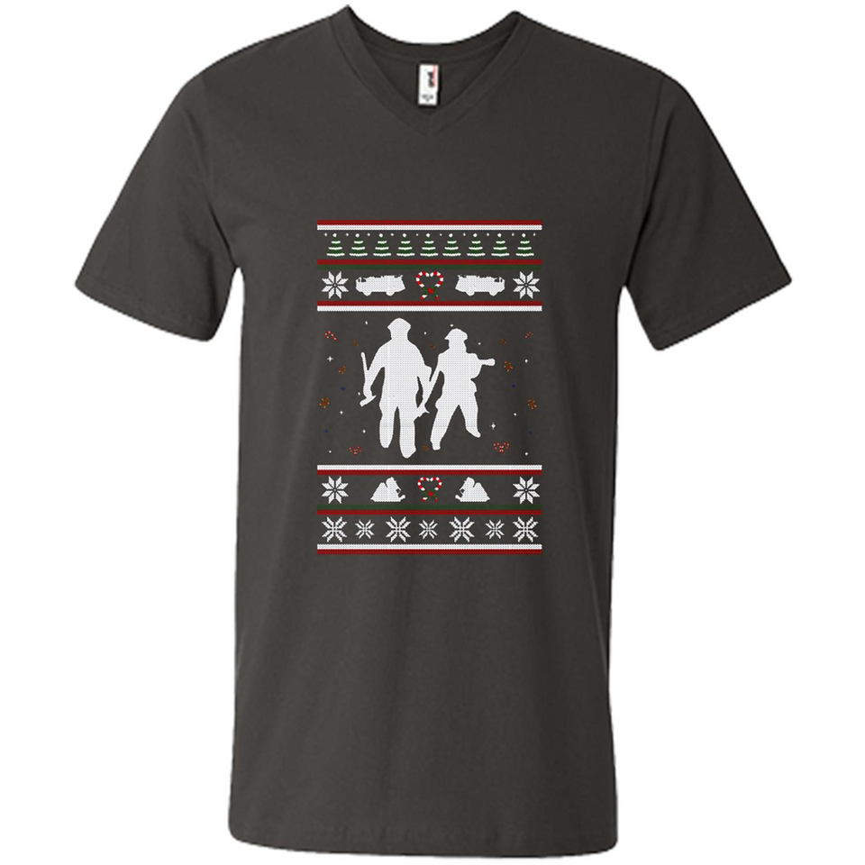 Christmas Ugly Sweater Firefighter Ugly Christmas Sweater - Men's V-Neck