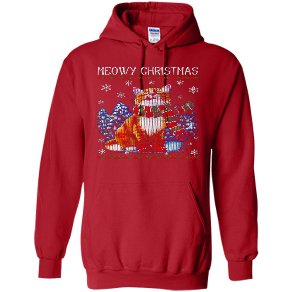 Christmas Ugly Sweater Cat With Christmas Meowy Chritstmas - Hoodie