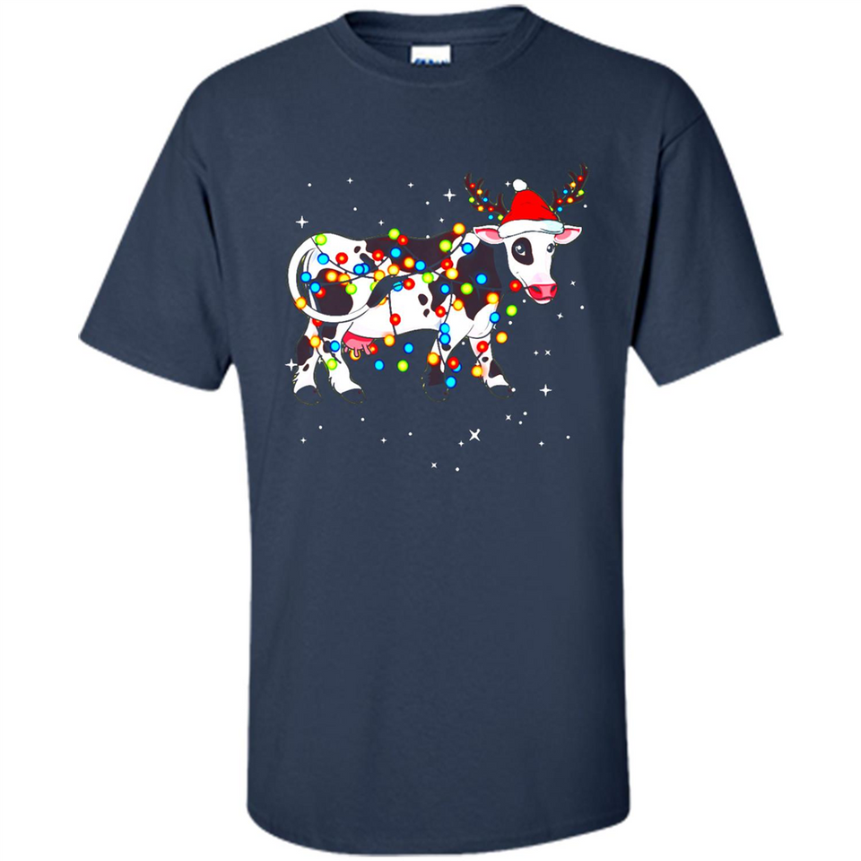 Christmas Lights Cow Wearing Santa Hat Funny Xmas Sweatshirt - Shirt