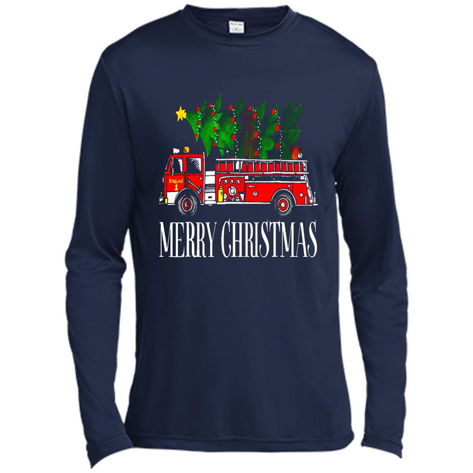 Firetruck Santa Sleigh Merry Christmas Firefighter - Canvas Long Sleeve T-Shirt