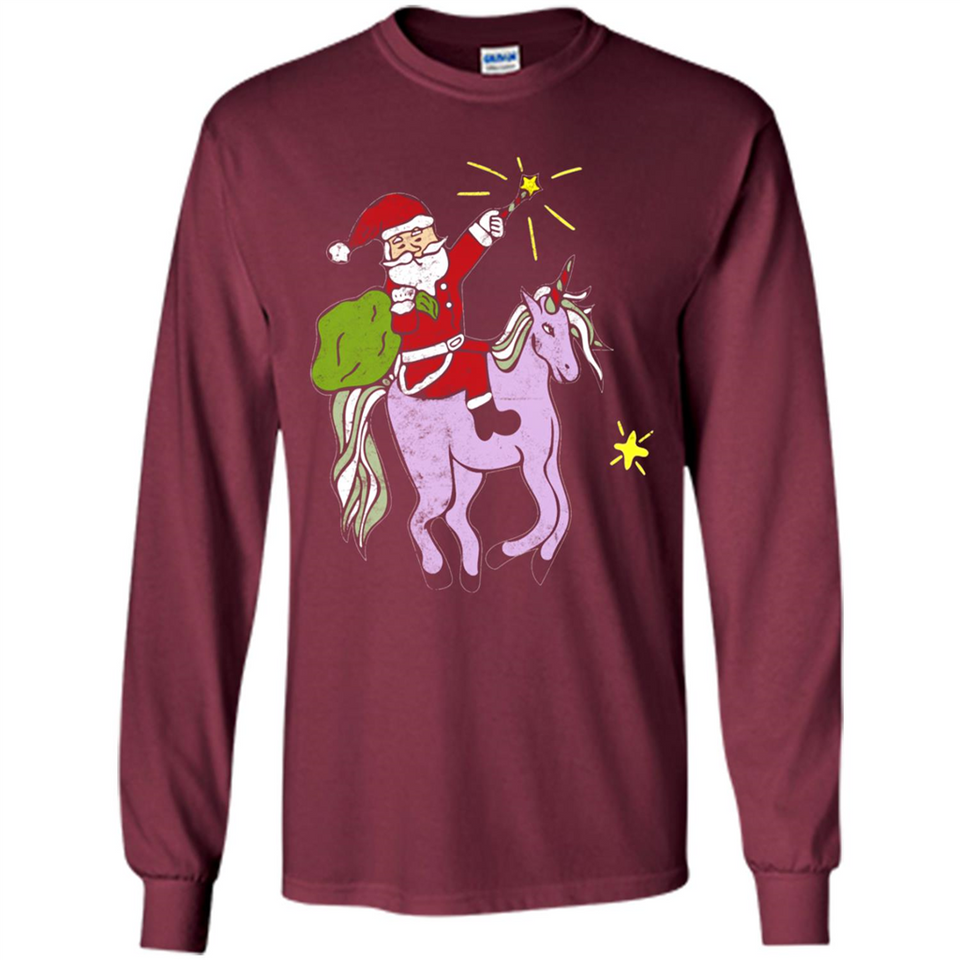 Distressed Retro Santa Riding Unicorn - Long Sleeve T-Shirt