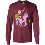 Distressed Retro Santa Riding Unicorn - Long Sleeve T-Shirt