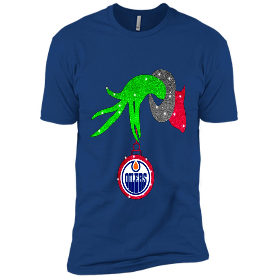 GRINCH HAND HOLDING EDMONTON OILERS GLITTER CHRISTMAS PINGPONG