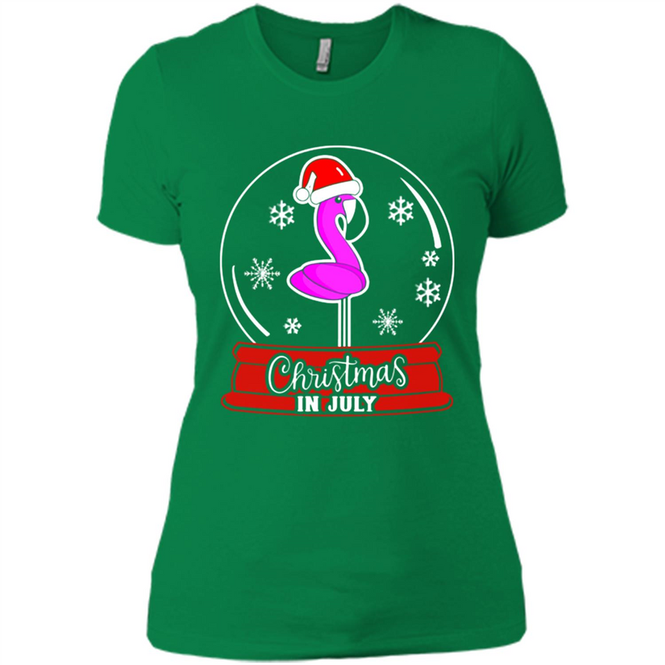 Christmas In July Flamingo Snow Globe Santa Hat - Ladies' Boyfriend T-Shirt