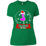 Christmas In July Flamingo Snow Globe Santa Hat - Ladies' Boyfriend T-Shirt