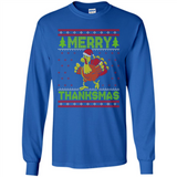 Merry Thankmas Ugly Xmas Thanksgiving Turkey Sweatshirt - Long Sleeve T-Shirt
