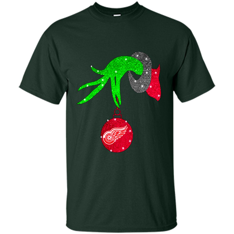 GRINCH HAND HOLDING DETROIT RED WINGS GLITTER CHRISTMAS PINGPONG