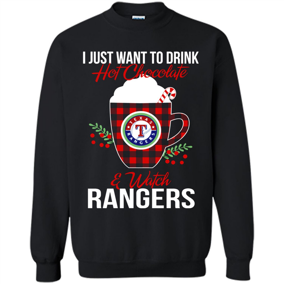 I Just Want To Drink Hot Chocolate & Watch Texas Rangers Ugly Christmas Sweater PINGPONG