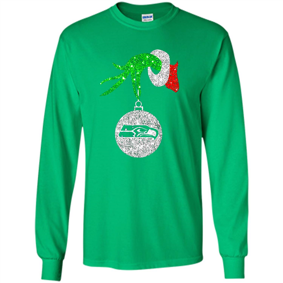 Funny Seattle Seahawks Glitter Grinch Monogram Ornament Christmas Gift - Long Sleeve T-Shirt