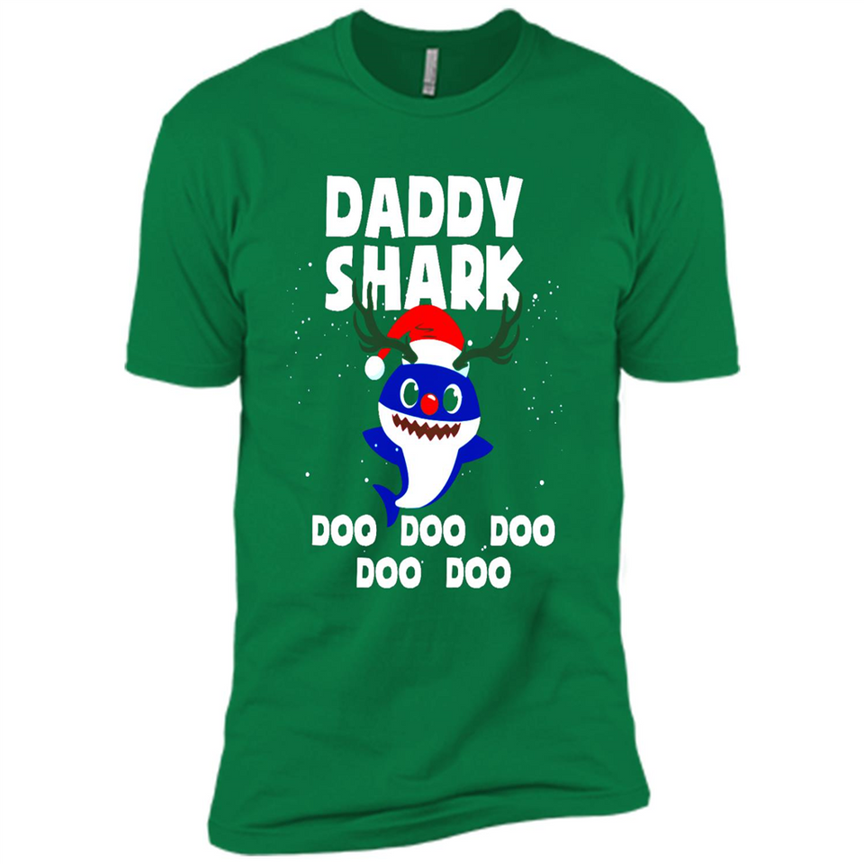 Daddy Shark Costume Reindeer Funny Christmas T-Shirt - Premium Short Sleeve T-Shirt