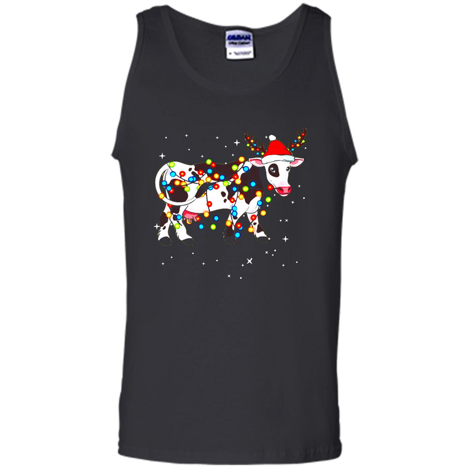 Christmas Lights Cow Wearing Santa Hat Funny Xmas Sweatshirt - Tank Top