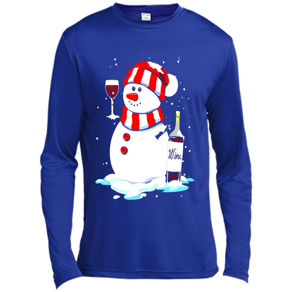 Cute Snowman drink Red Wine Christmas T-Shirt - Canvas Long Sleeve T-Shirt