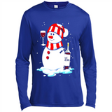 Cute Snowman drink Red Wine Christmas T-Shirt - Canvas Long Sleeve T-Shirt