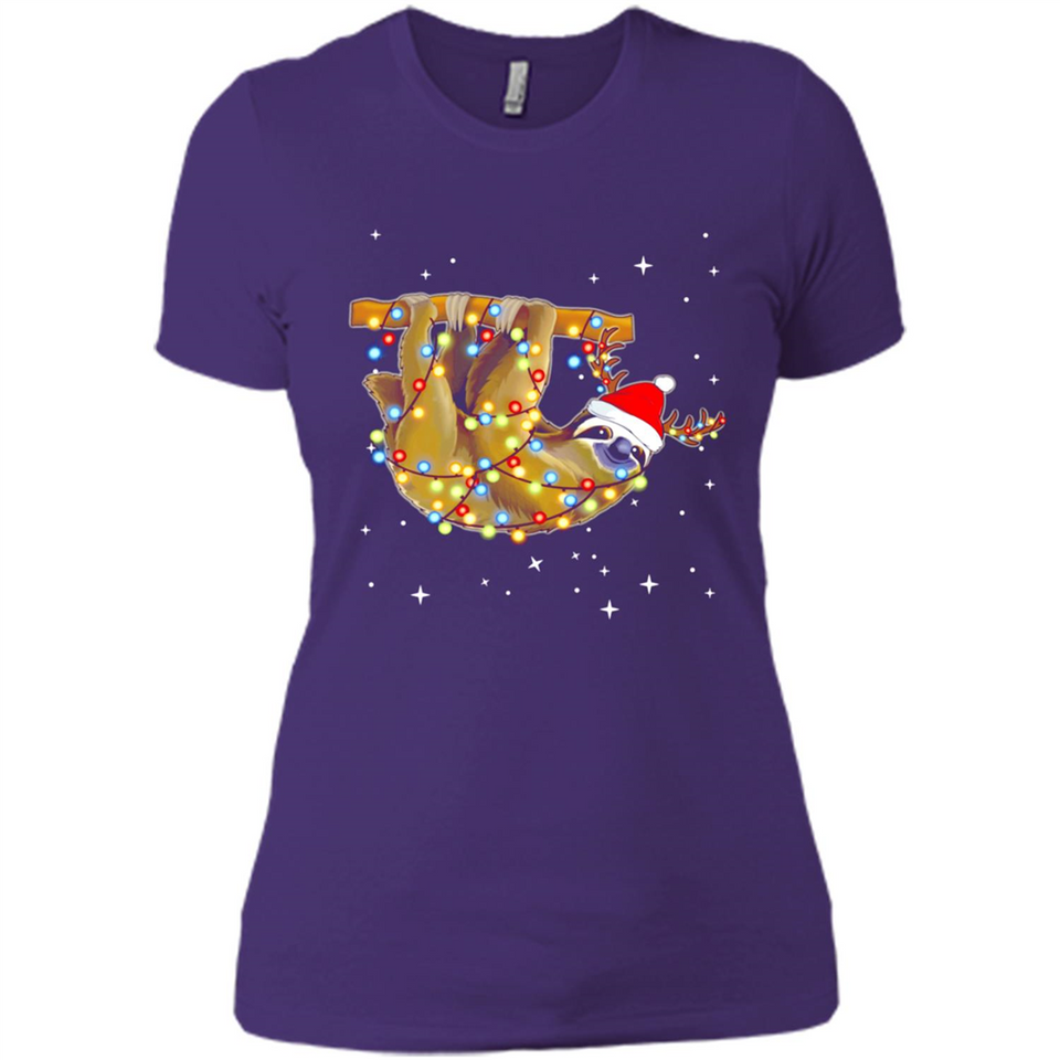 Christmas Lights Sloth Wearing Santa Hat Funny Xmas - Ladies' Boyfriend T-Shirt