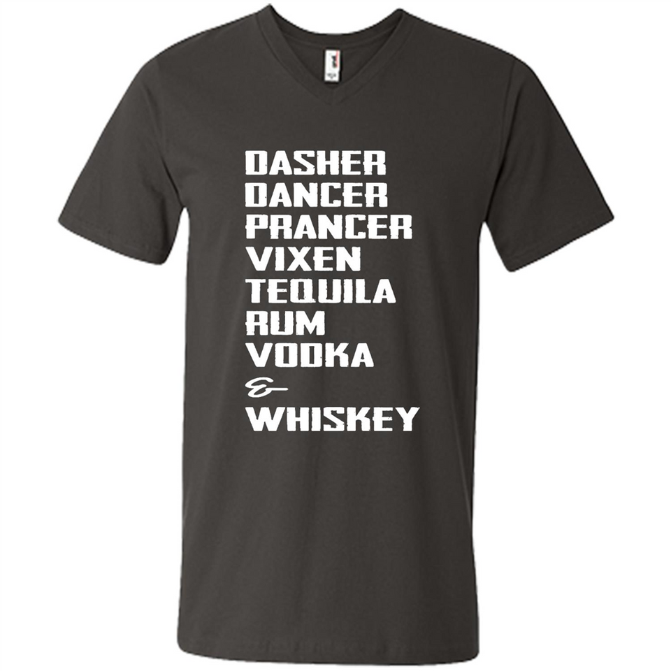 Dasher Dancer Prancer Vixen Tequila Rum Vodka Whiskey Reindeer Christmas T-Shirt - Men's V-Neck
