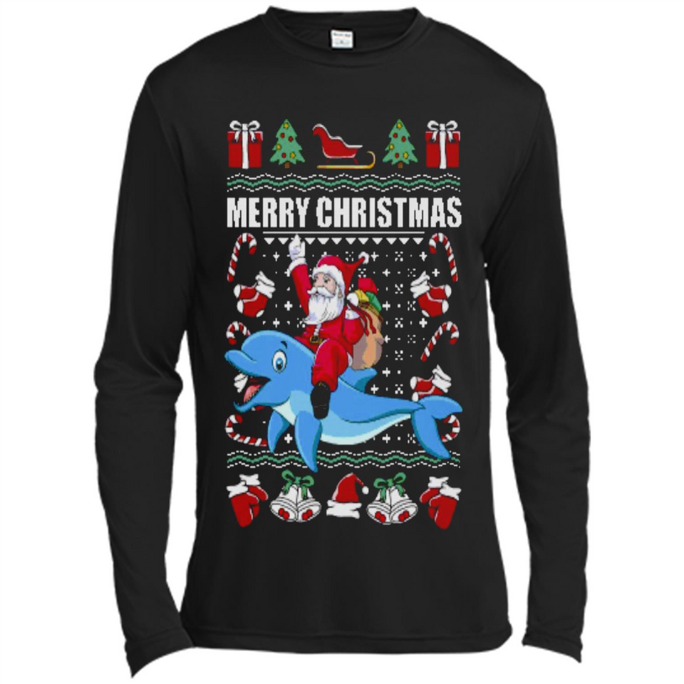 Ugly Christmas Santa Riding Dolphin - Canvas Long Sleeve T-Shirt