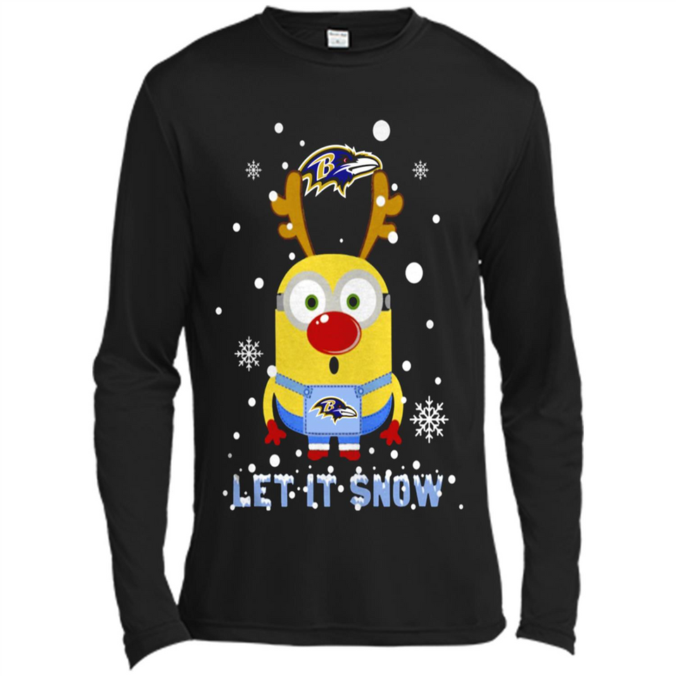 Minion Baltimore Ravens Ugly Christmas Sweater Let it Snow - Canvas Long Sleeve T-Shirt