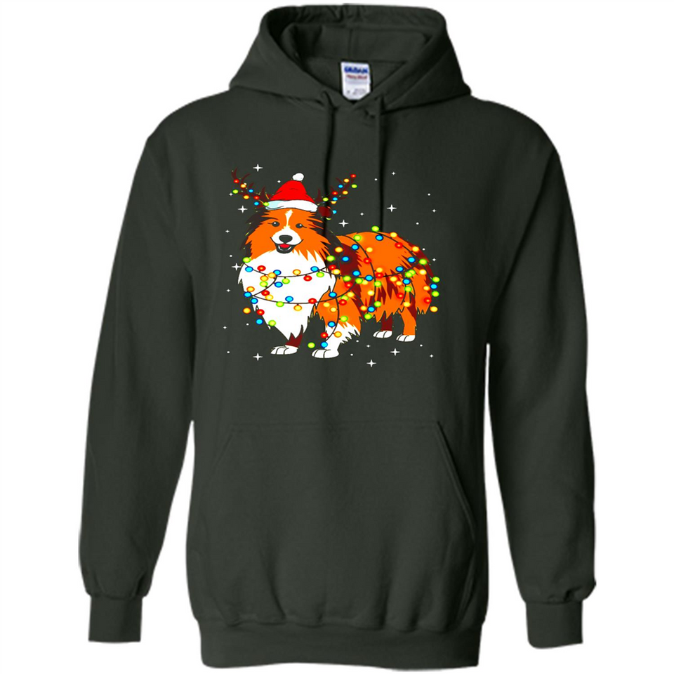 Christmas Lights Shetland Sheepdog Wearing Santa Hat Funny Xmas Mug - Hoodie
