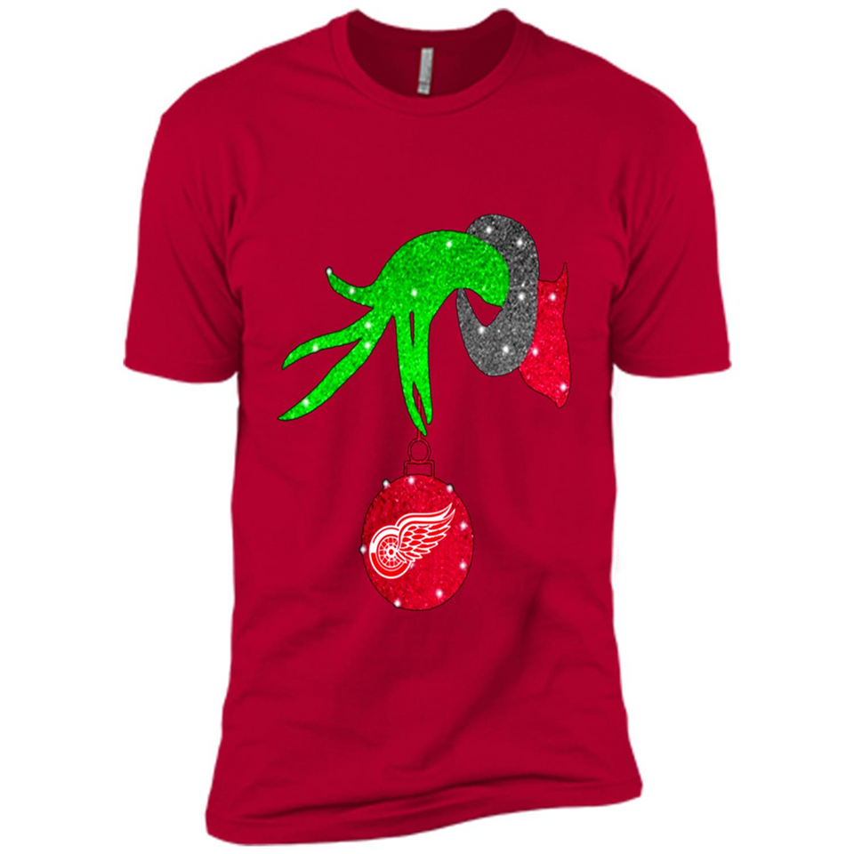 GRINCH HAND HOLDING DETROIT RED WINGS GLITTER CHRISTMAS PINGPONG