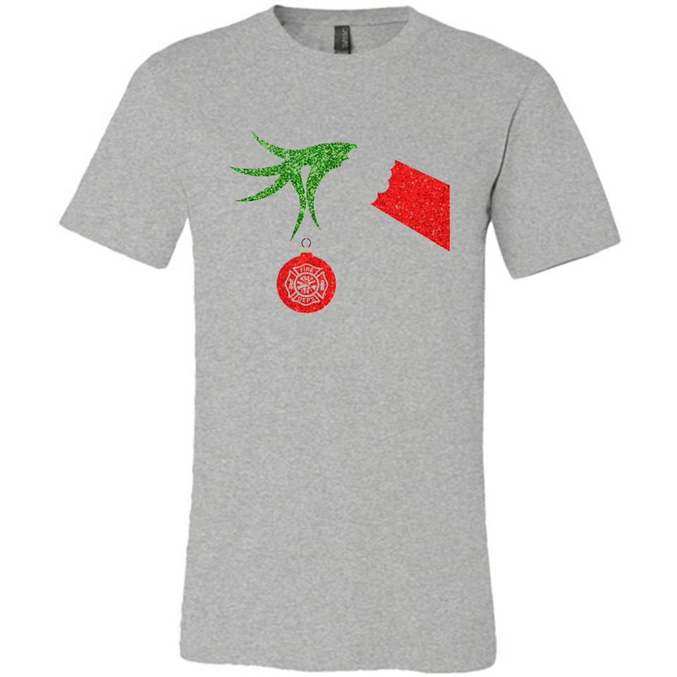 Funny Grinch Hand holding Firefighter ornament Christmas Sporty T-Shirt - Canvas Unisex T-Shirt