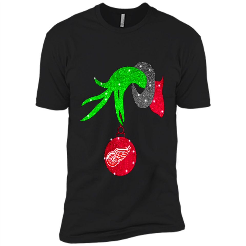 GRINCH HAND HOLDING DETROIT RED WINGS GLITTER CHRISTMAS PINGPONG