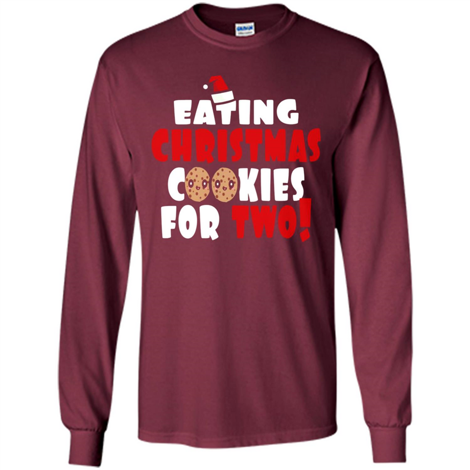 Womens Funny Eating Christmas Cookies For Two Pregnancy - Long Sleeve T-Shirt